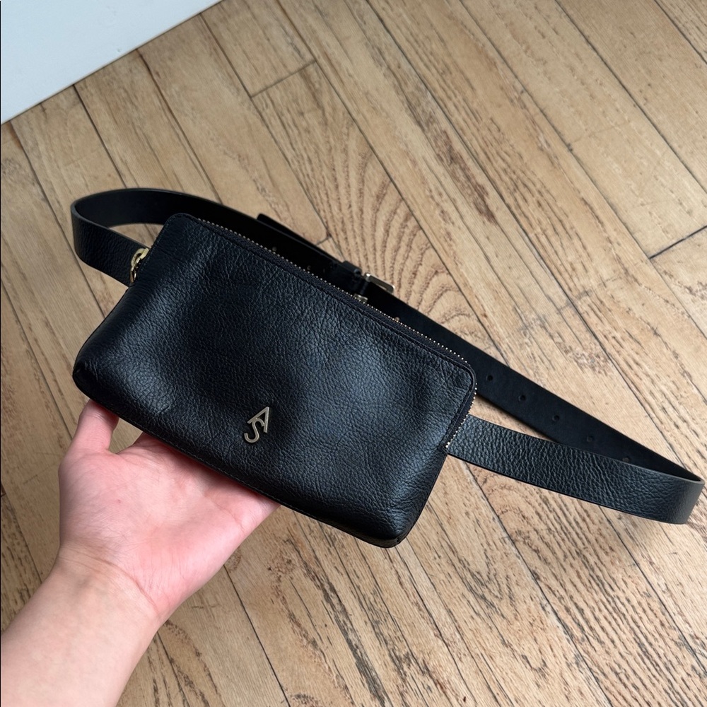 All Saints Black Leather Belt Bag Size Small